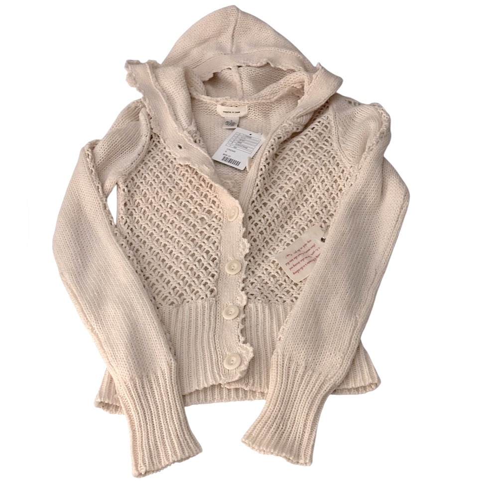Anthropologie Sleeping On Snow Crochet Hooded Buttondown Cardigan/Sweater Size S - Picture 2 of 7